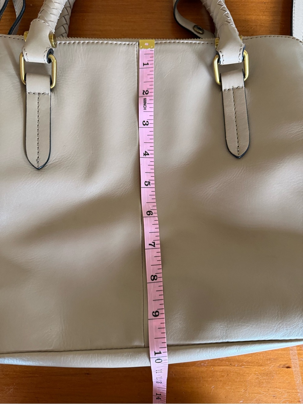 Elliott Lucca Taupe Leather Satchel with Braided Handles - Picture 9 of 11